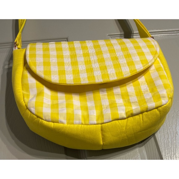 Hand Crafted Yellow And White Checked Crossbody Purse - New - Picture 2 of 9
